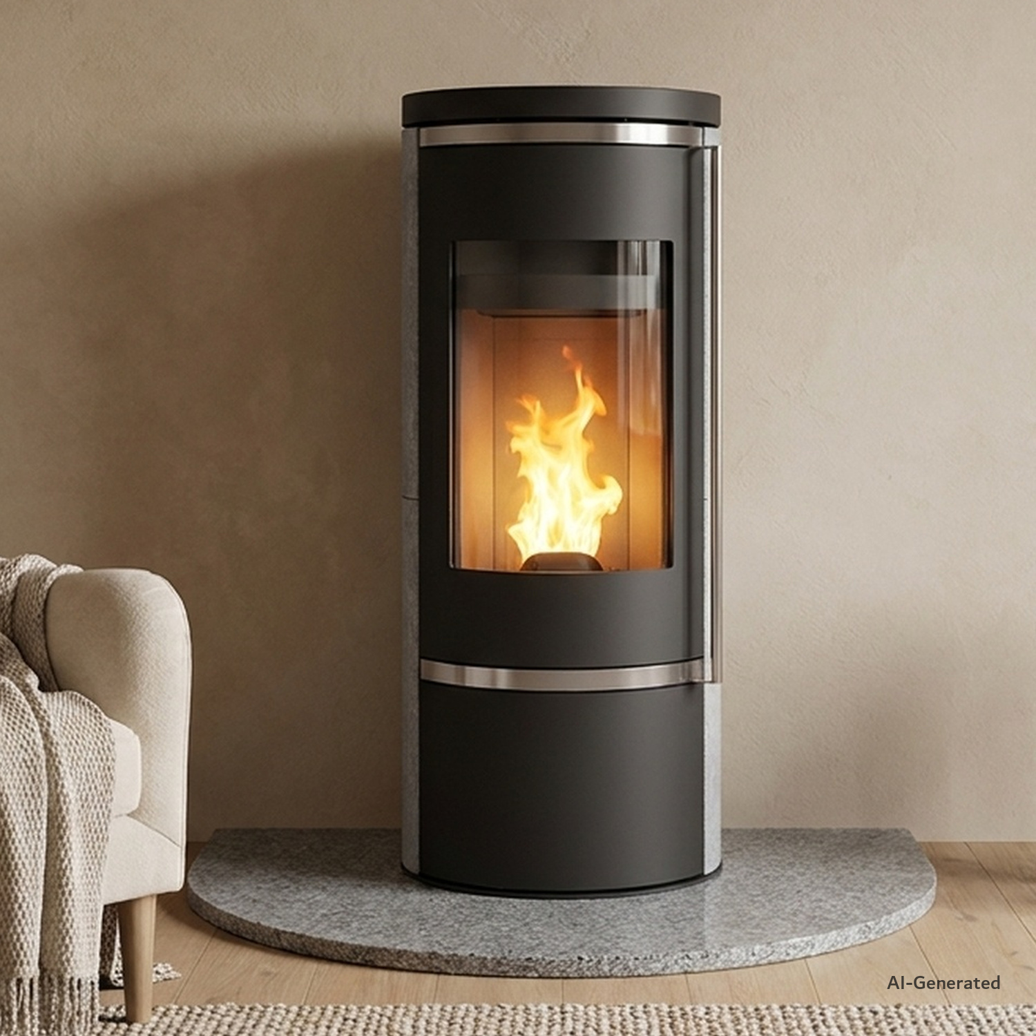 Oranier Carus Aqua Next wasserführender Pelletofen 10 kW Speckstein, Korpus Stahl Schwarz