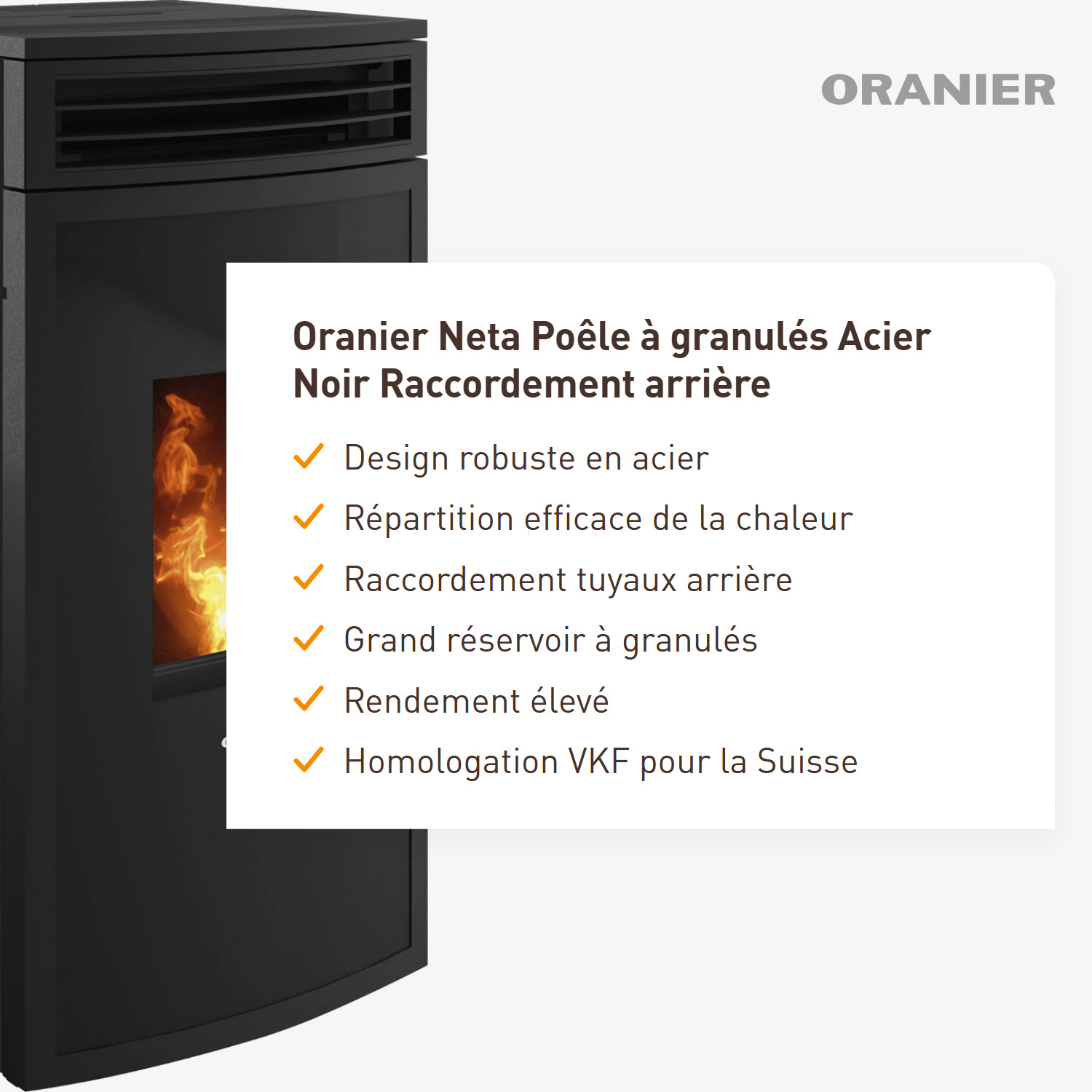 Oranier poêle à bois Neta acier noir raccord arrière