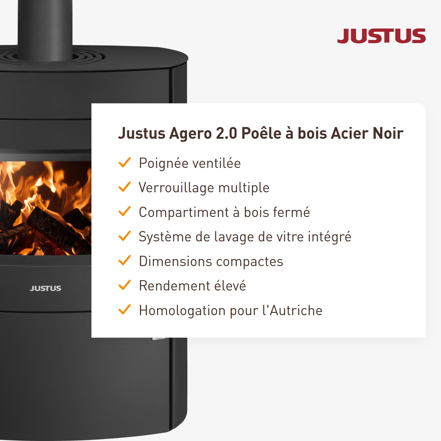 Justus Agero 2.0 Poêle à bois Acier Noir