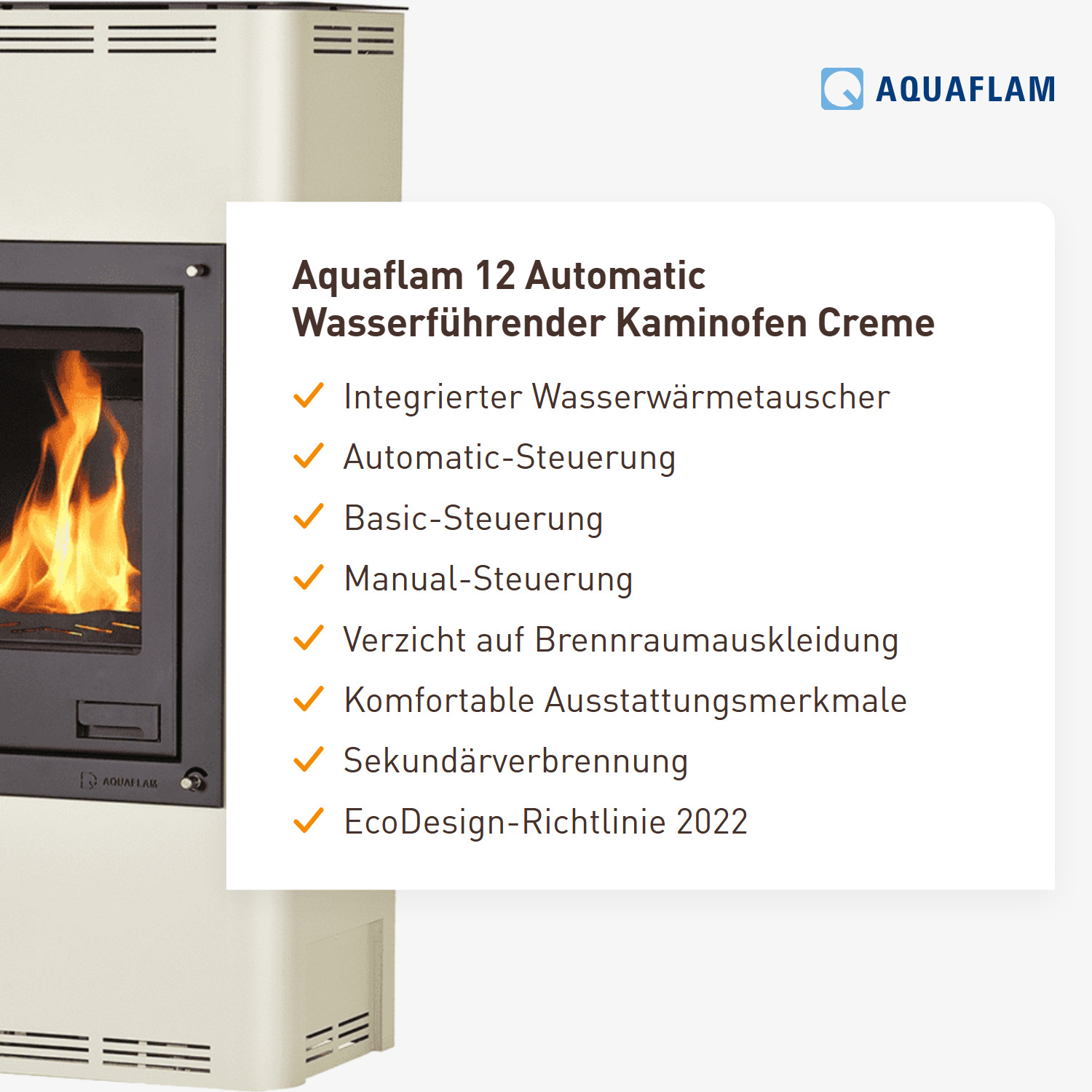 Aquaflam 12 Automatic Wasserführender Kaminofen Creme