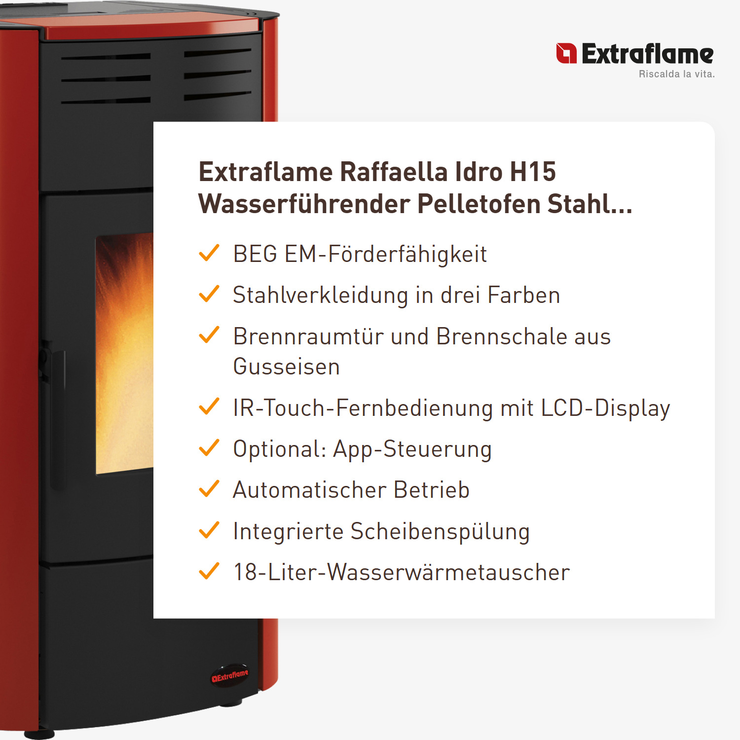 Extraflame Raffaella Idro H15 Wasserführender Pelletofen Stahl Bordeaux