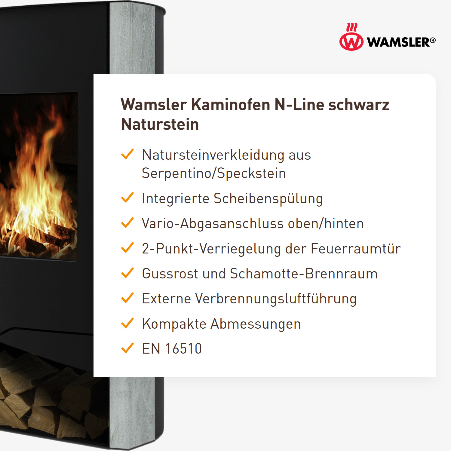 Wamsler Kaminofen N-Line schwarz Naturstein