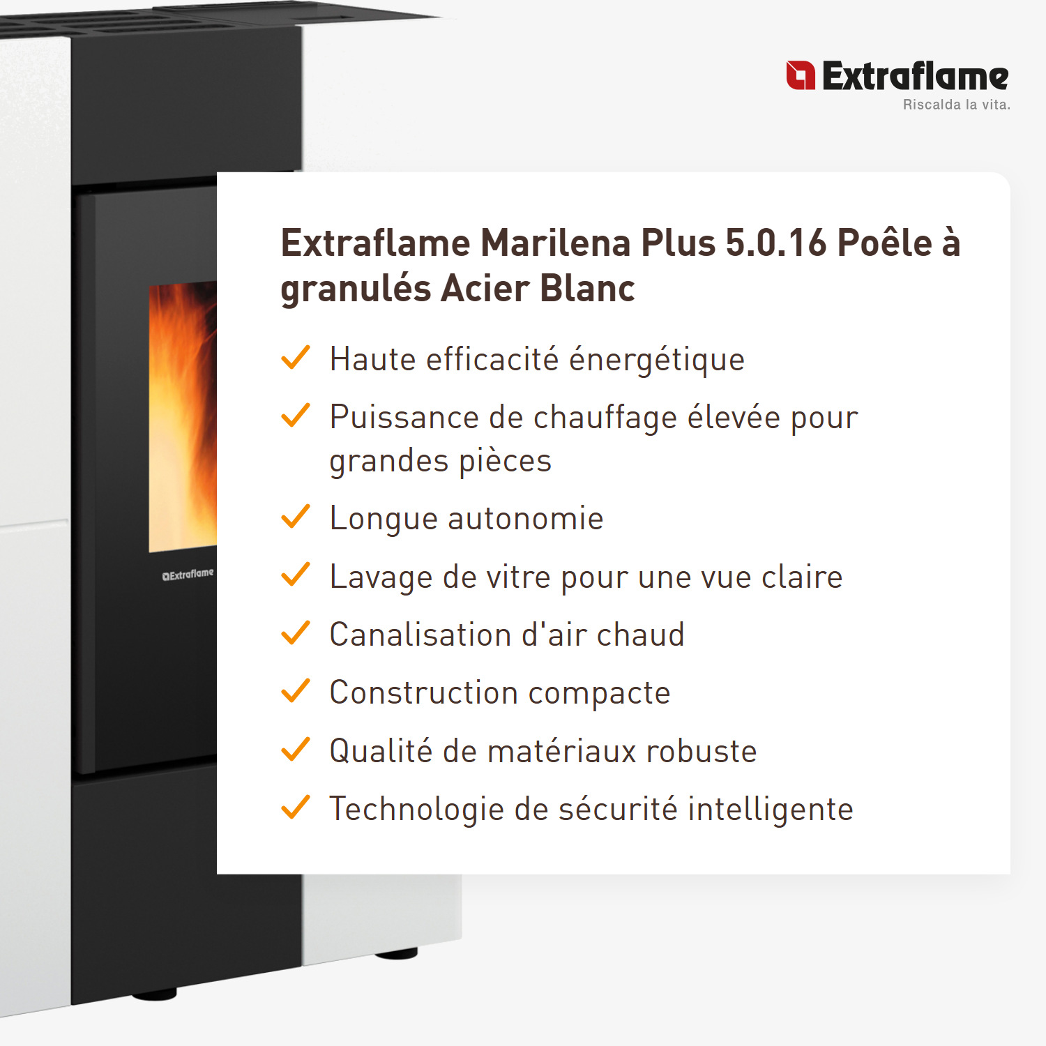 Extraflame Marilena Plus 5.0.16 poêle à granulés acier blanc