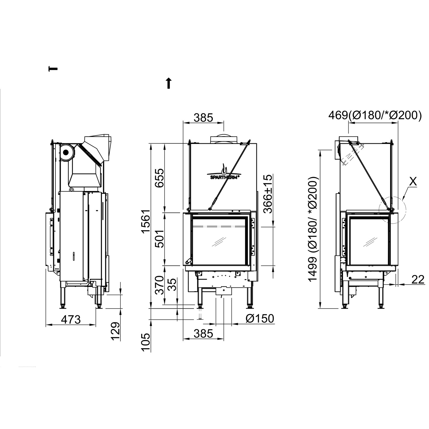 Spartherm Premium V-2L-55h Kamineinsatz 180 mm RR