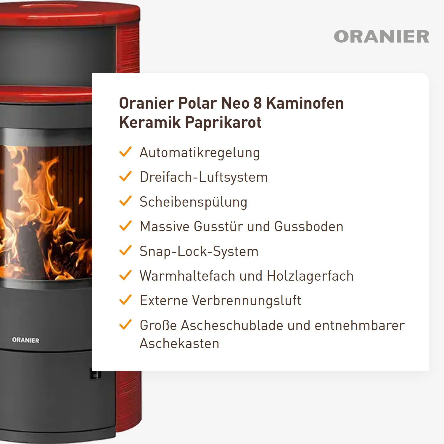 Oranier Polar Neo 8 Kaminofen Keramik Paprikarot