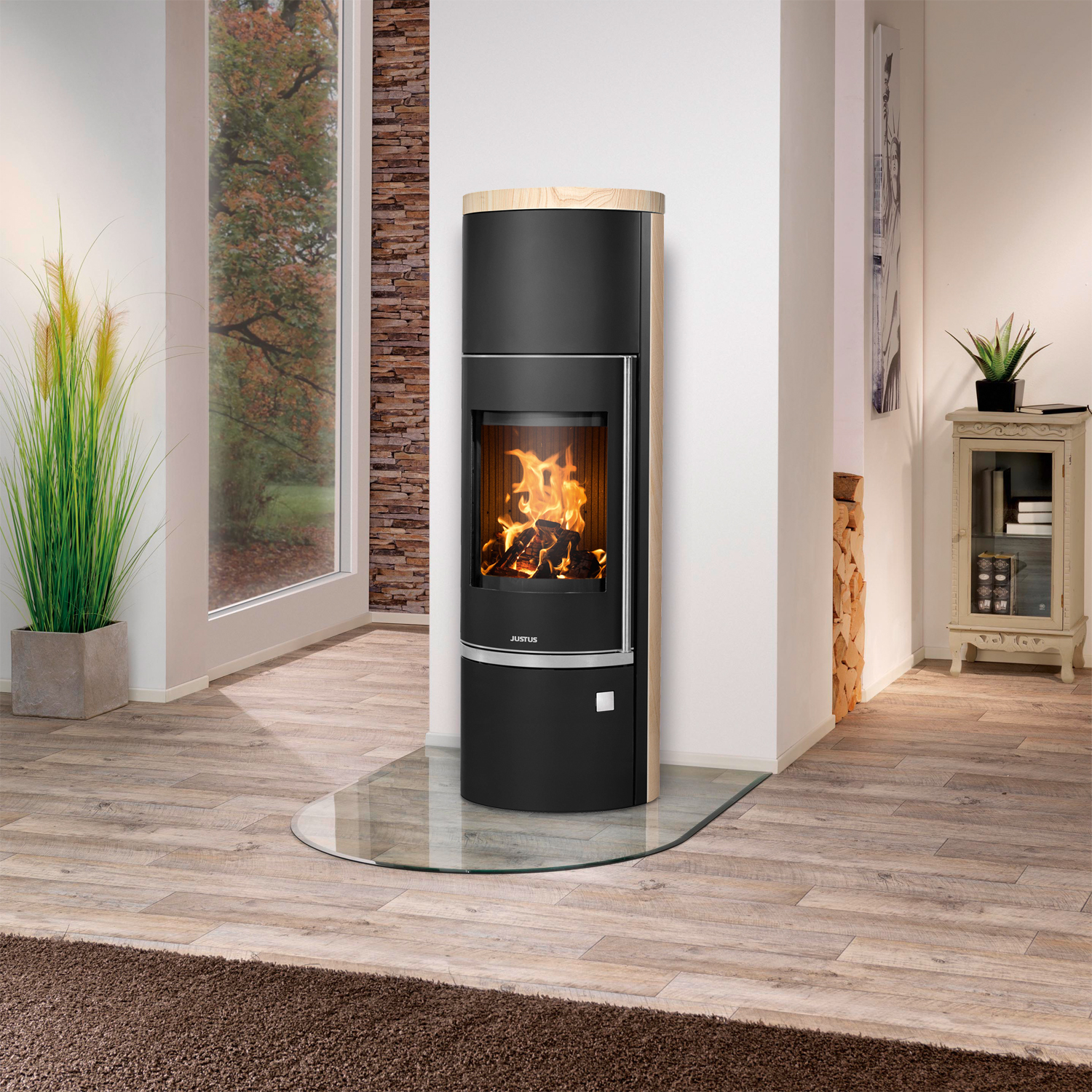 Justus Faro W+ 2.0 Poêle à bois acier noir avec habillage en grès