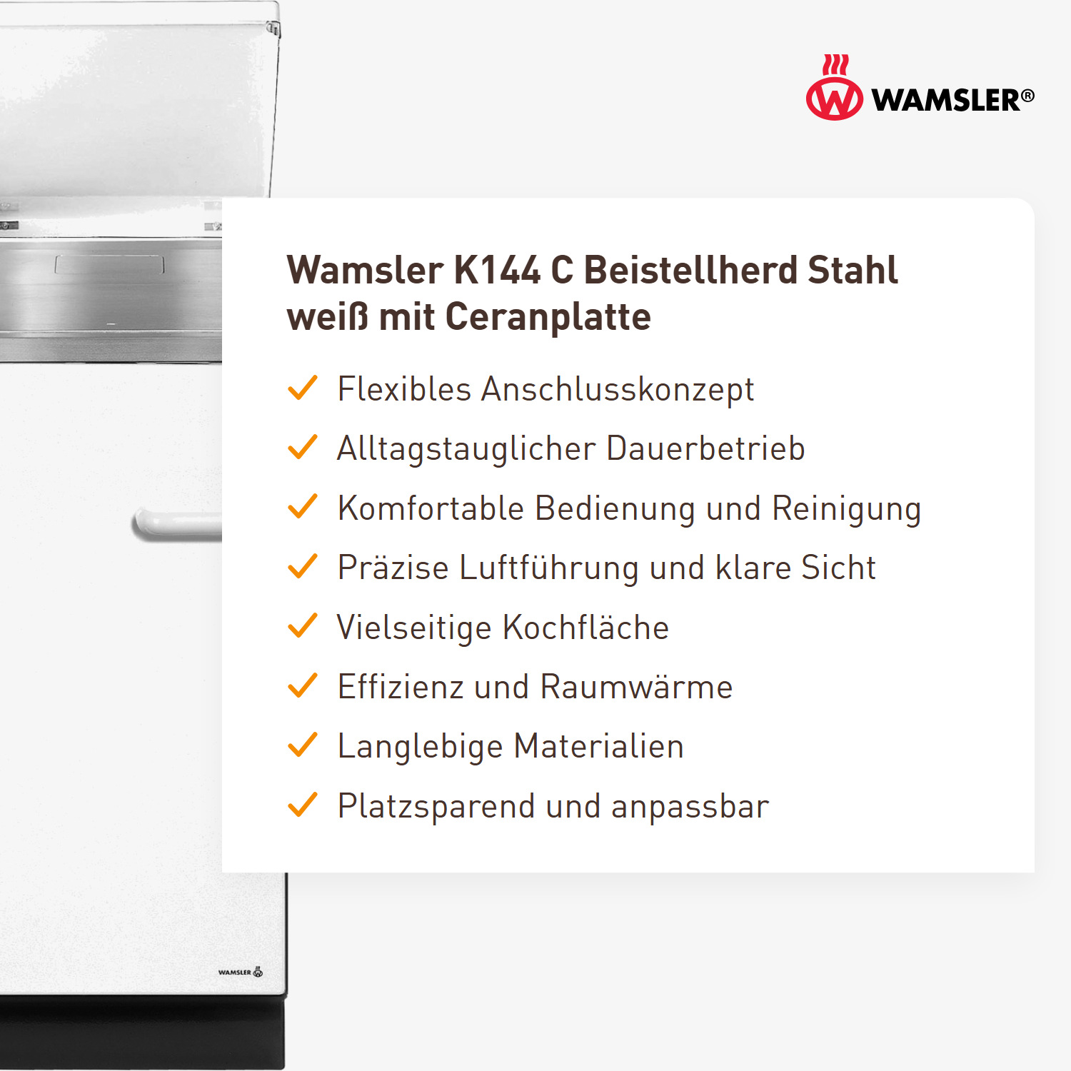 Wamsler K144 C Beistellherd Stahl weiß mit Ceranplatte