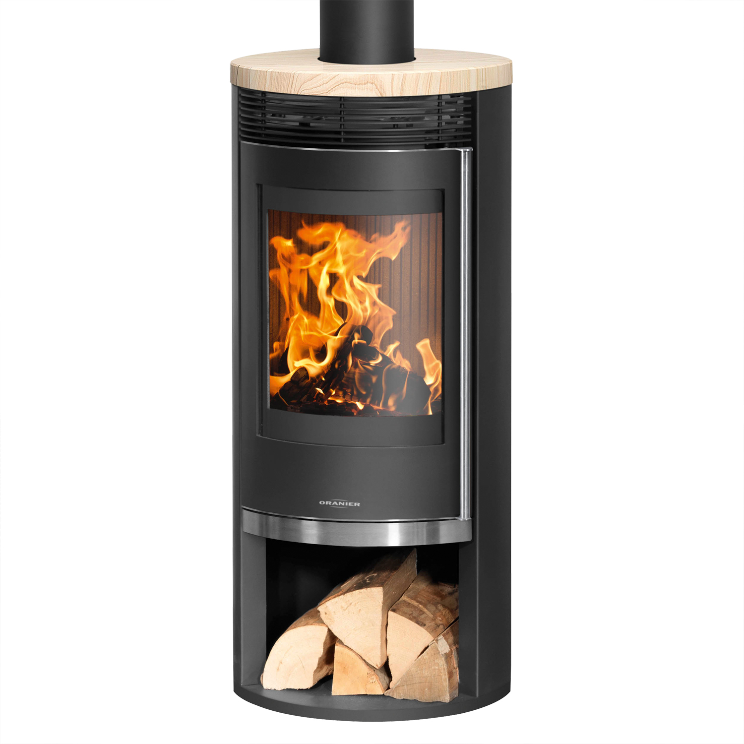 Oranier Rota 2.0 Poêle à bois acier noir avec plaque de recouvrement en grès