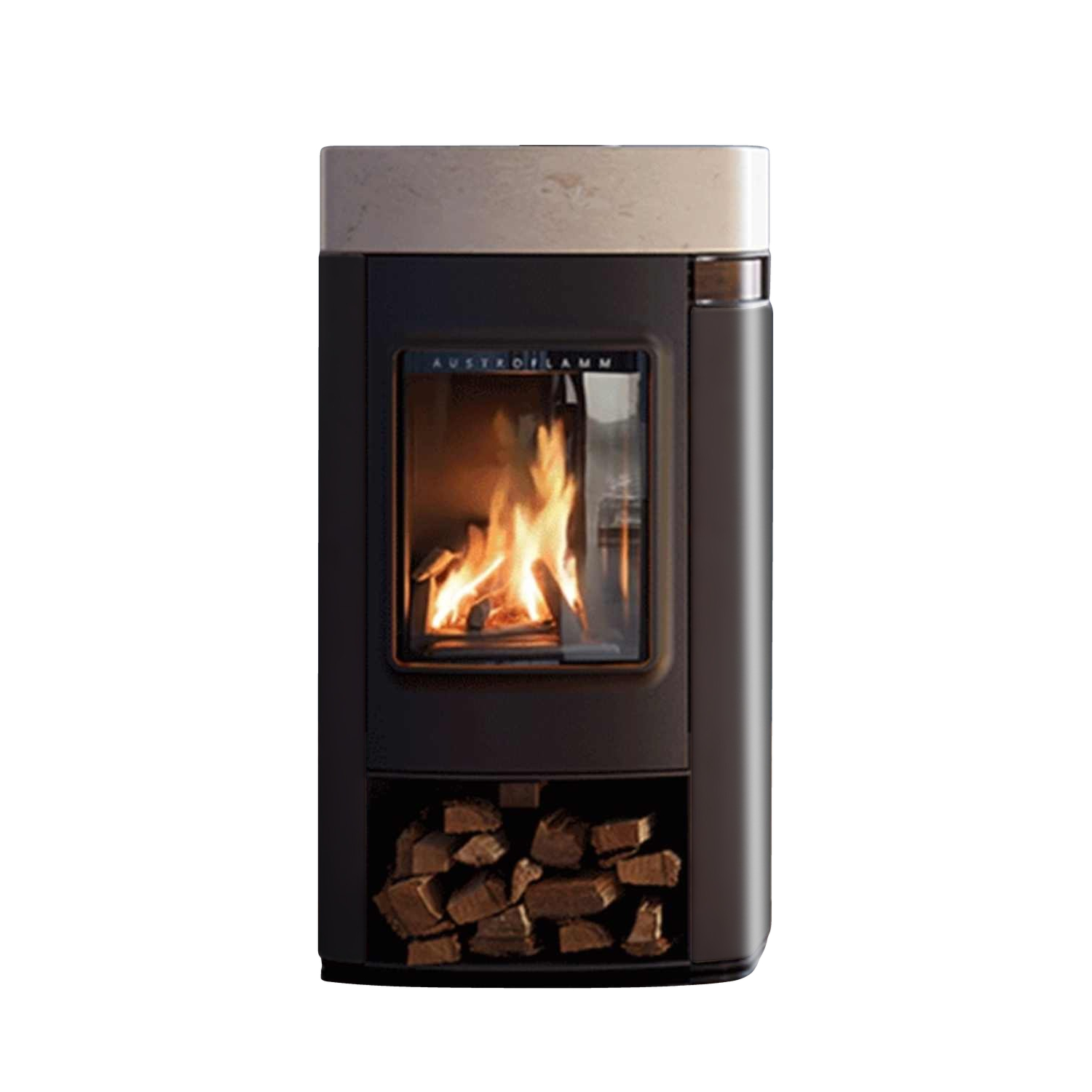 Austroflamm Elise Kaminofen Stahl schwarz, Natursteindeckel Velvet Ivory