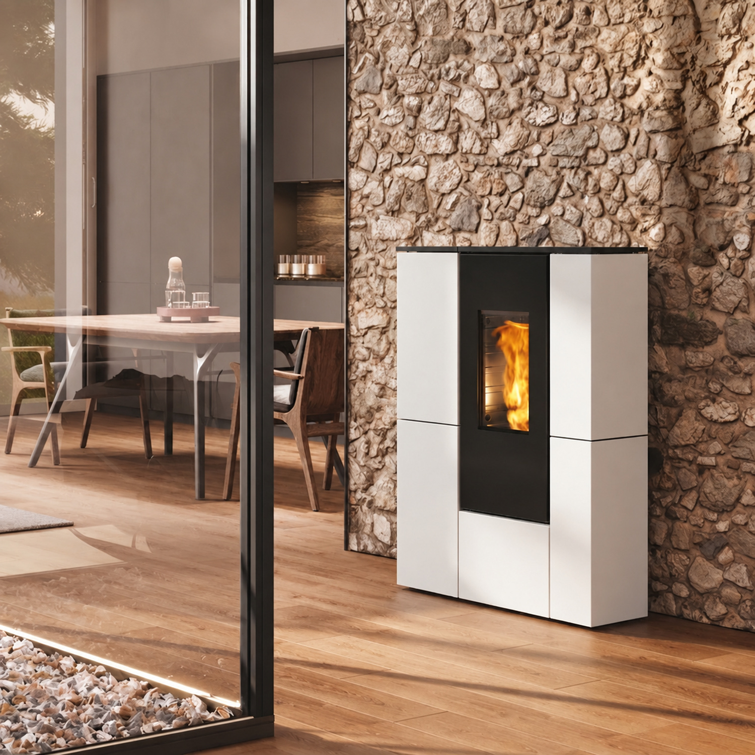 Edilkamin Tratto 9+ Poêle à granulés sortie fumées arrière habillage acier blanc