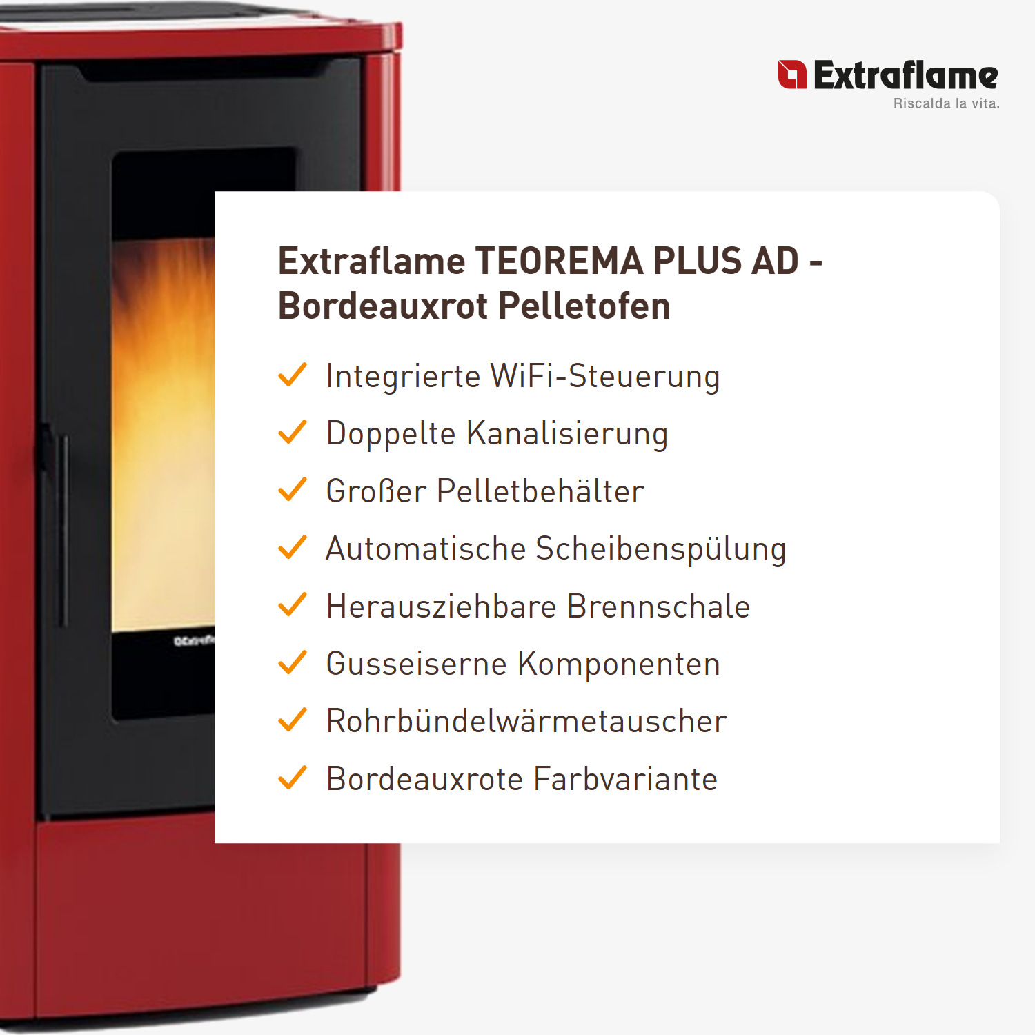 Extraflame TEOREMA PLUS AD - Bordeauxrot Pelletofen