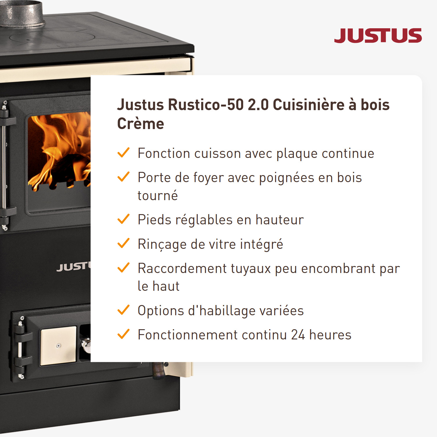 Justus Rustico-50 2.0 Poêle de cuisine Crème
