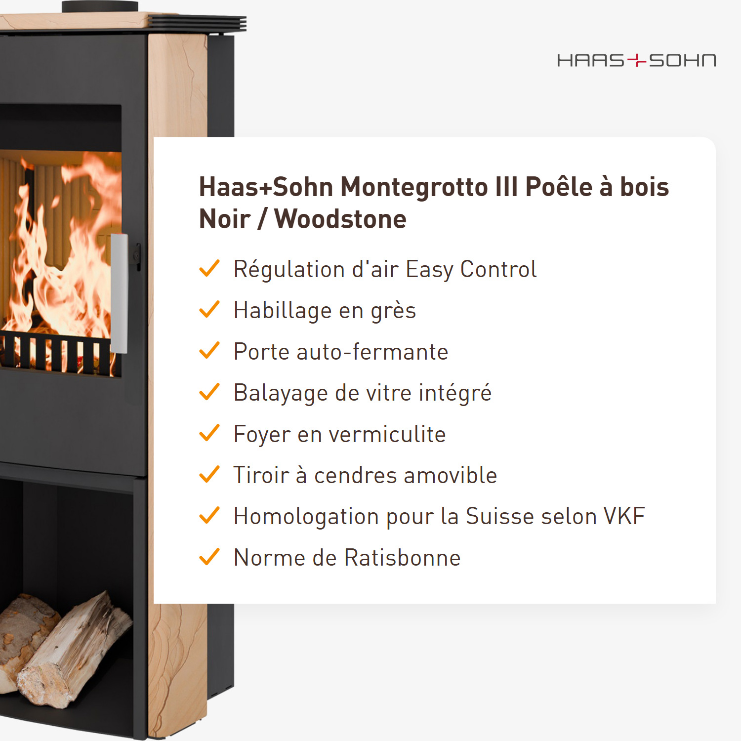 Haas+Sohn Montegrotto III Poêle à bois Noir / Woodstone