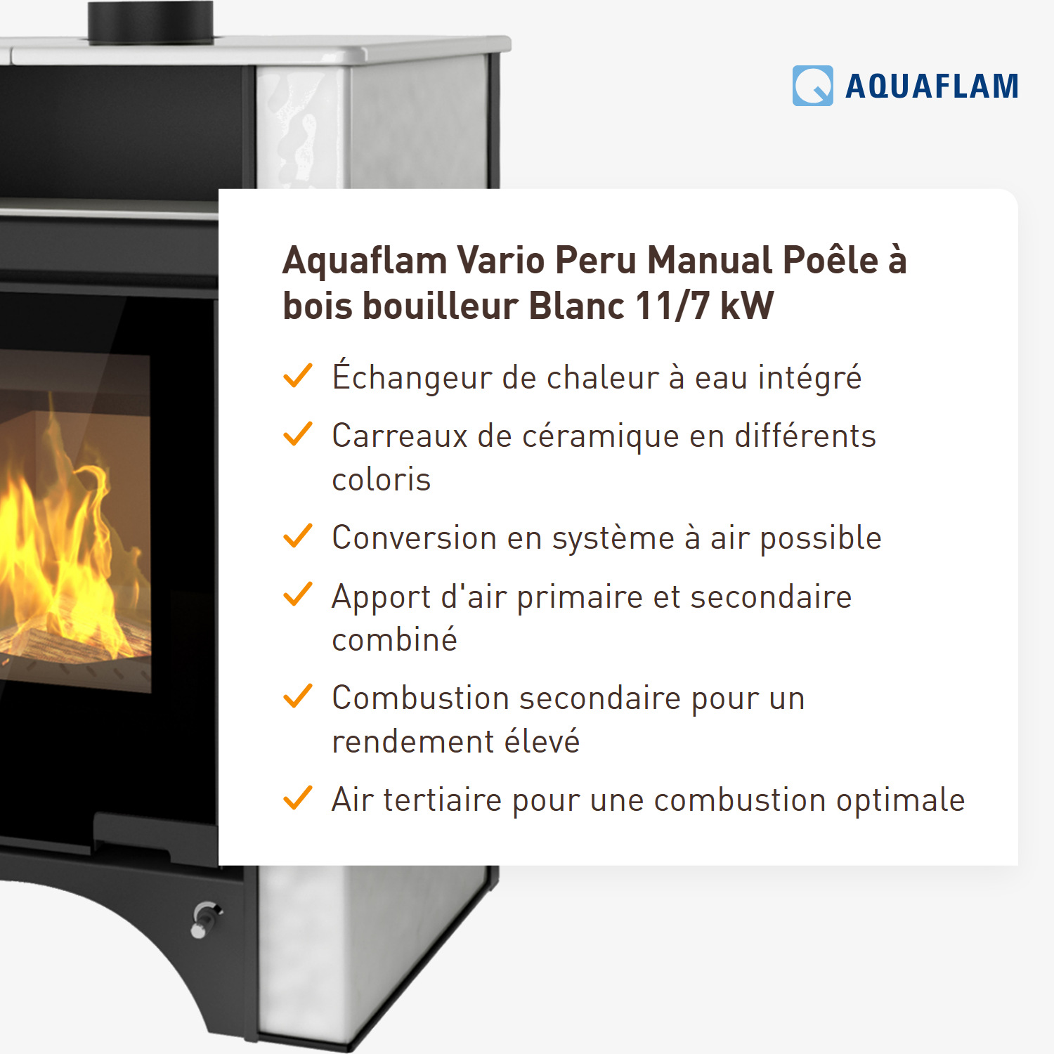 Aquaflam Vario Peru Manuel Poêle à bois hydraulique Blanc 11/7 kW