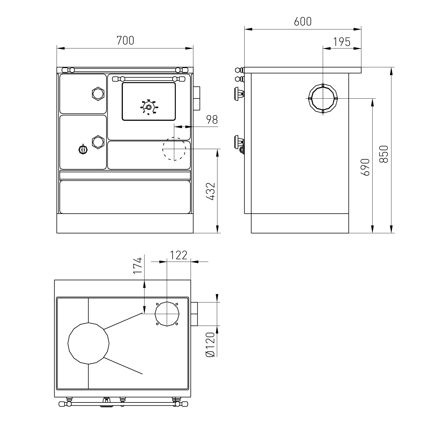 Westminster K76-70 cuisinière à bois acier noir, droite