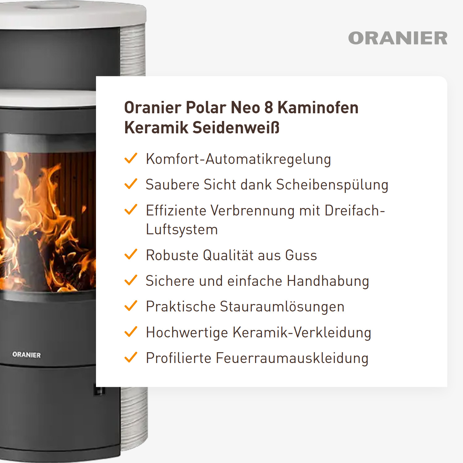 Oranier Polar Neo 8 Kaminofen Keramik Seidenweiß