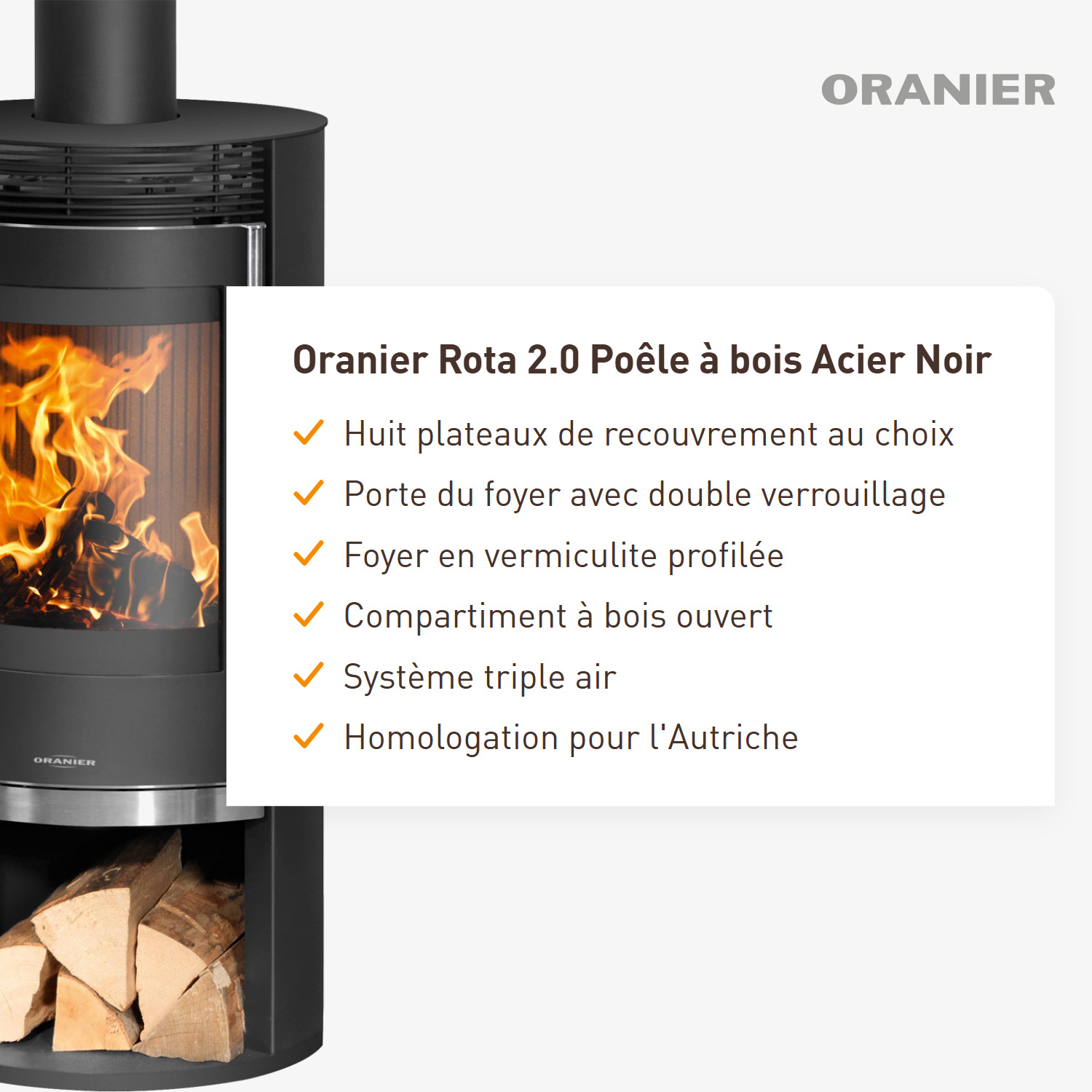 Poêle à bois Oranier Rota 2.0 Acier Noir
