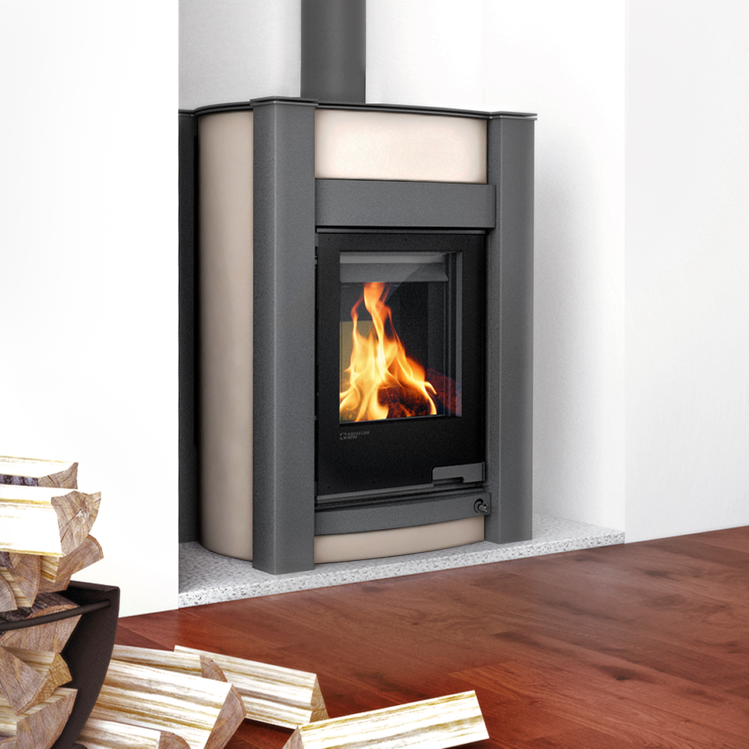 Aquaflam Vario Kalmar Basic Wasserführender Kaminofen Creme 11/5 kW