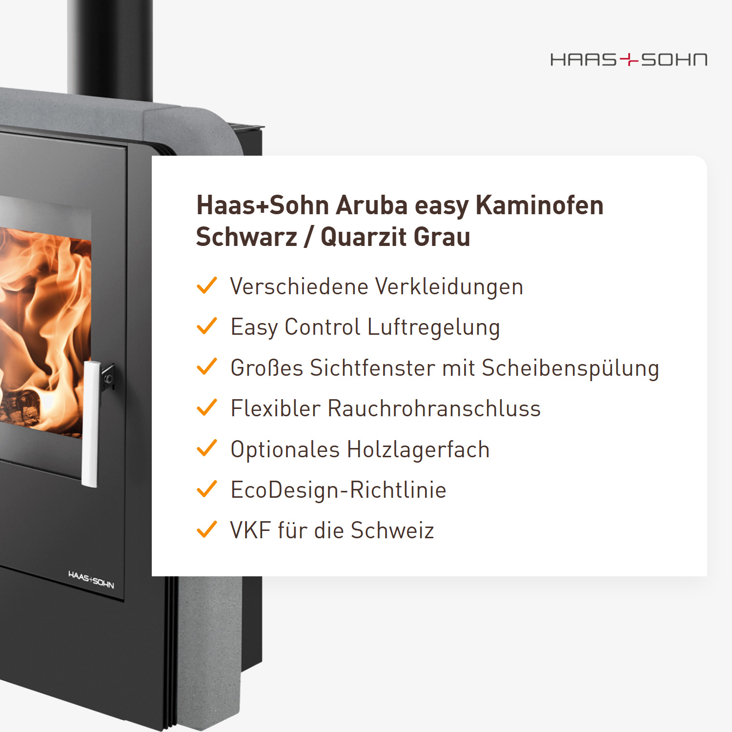 Haas+Sohn Aruba easy Kaminofen Schwarz / Quarzit Grau