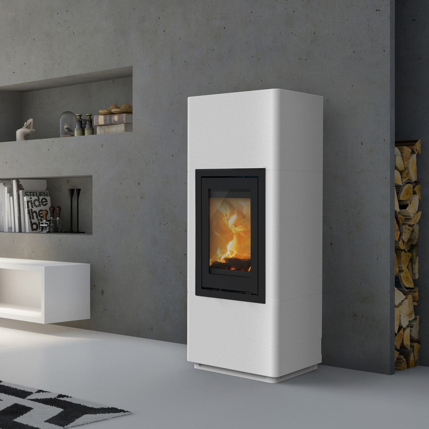 Lotus Beto 700 Kaminofen, Beton, Türanschlag links, Topplatte grau