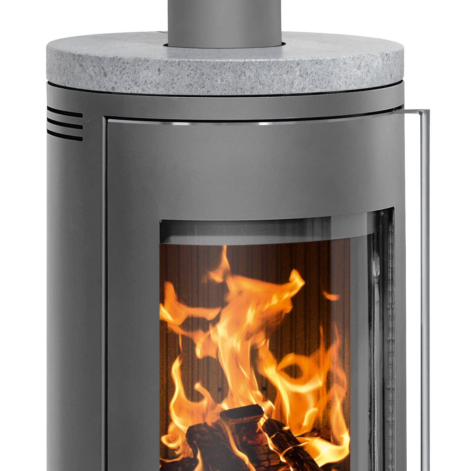 Justus Faro 2.0 Kaminofen Stahl Gussgrau mit Speckstein-Abdeckplatte