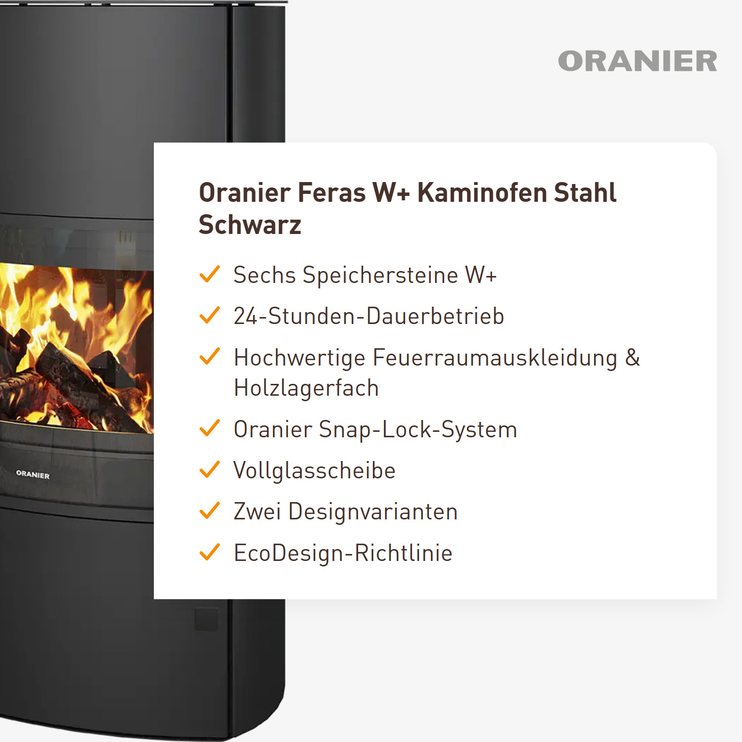 Oranier Feras W+ Kaminofen Stahl Schwarz