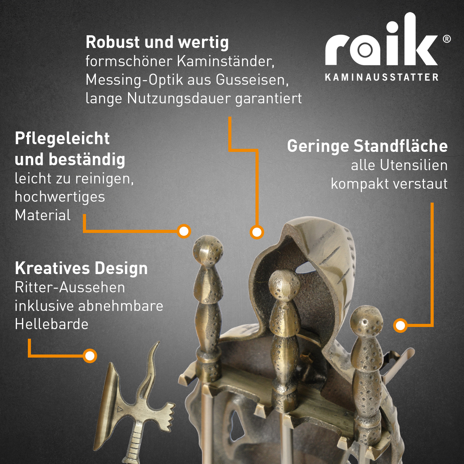Raik Kaminbesteck Ritter Kunibert + Ofenhandschuh