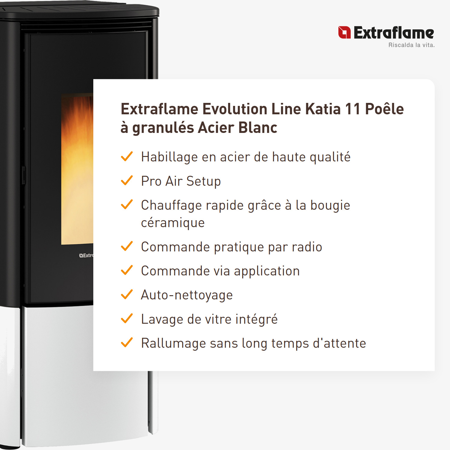 Extraflame Evolution Line Katia 11 poêle à granulés acier blanc