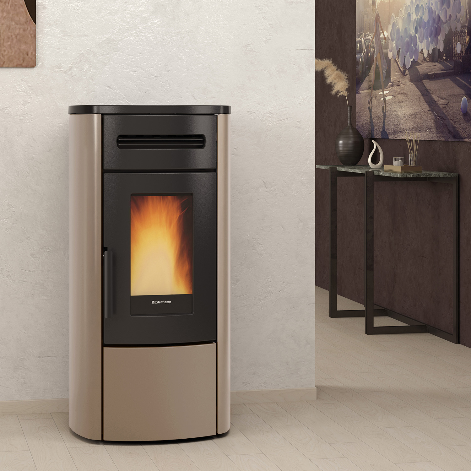 Extraflame GUENDA IDRO 5.0 - Taupe Matt wassergeführter Pelletofen EVOLUTION LINE