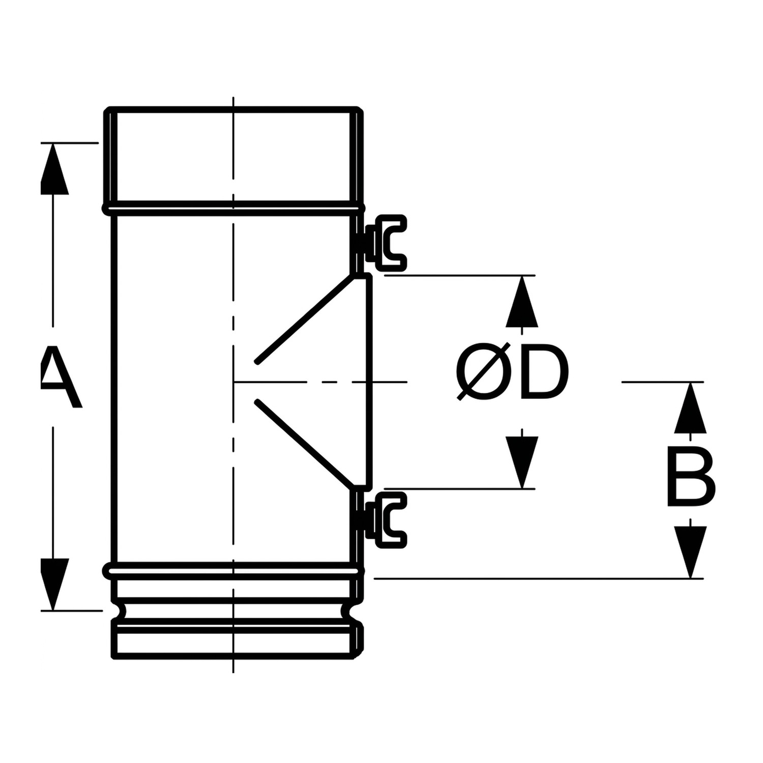 Schiedel Té PPL 90° Ø 200 mm pour raccord Ø 150 mm