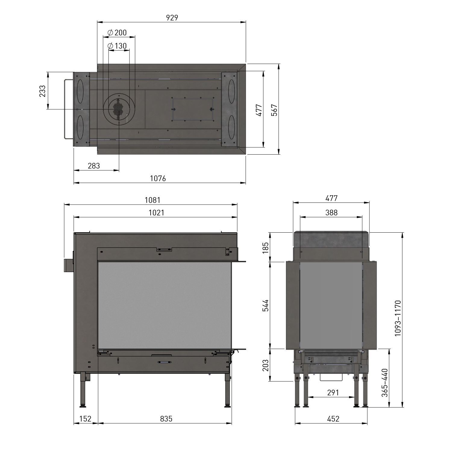 Trimline Fires Trimline 83 Room Divider Gas Kamineinsatz G30/G31