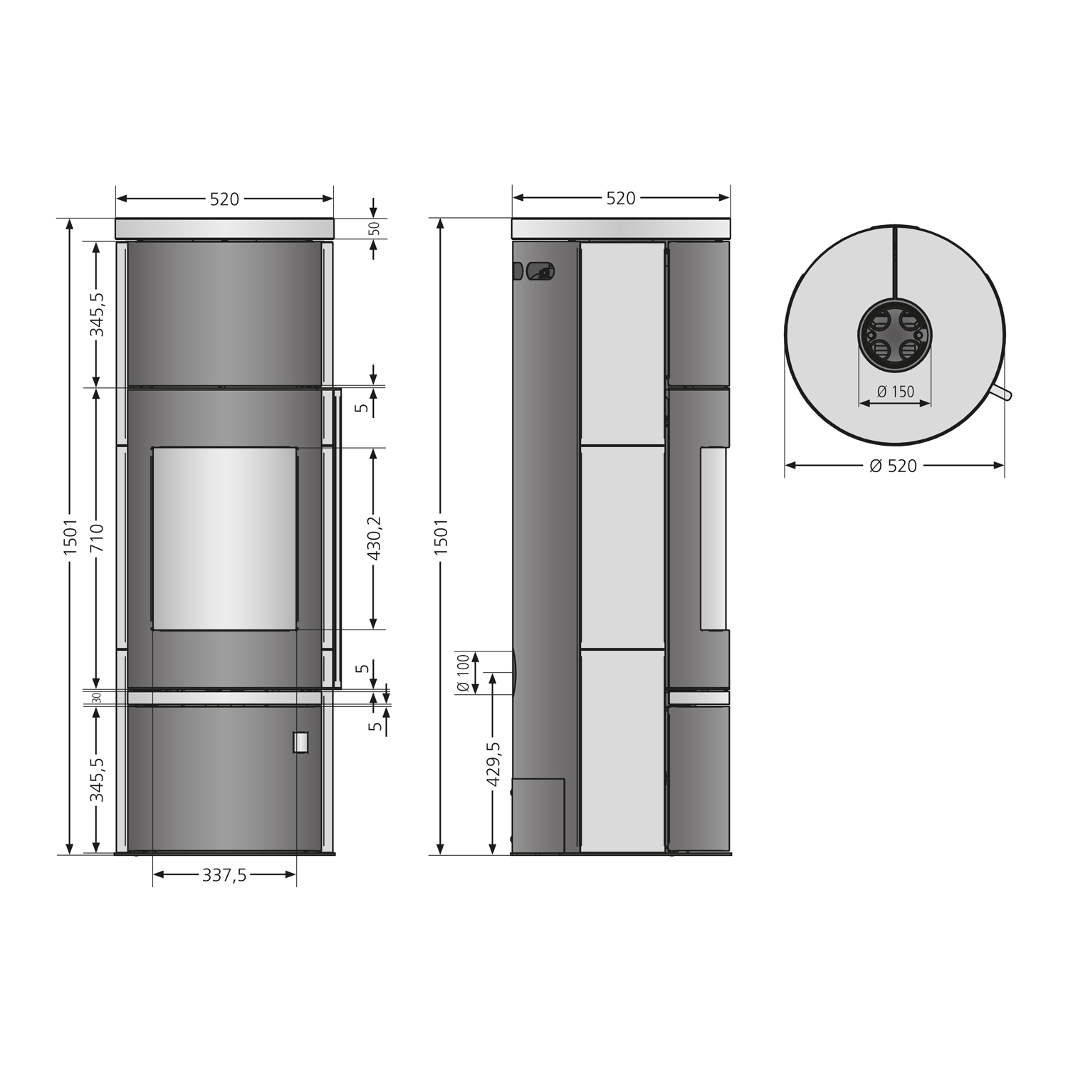 Justus Faro Aqua 2.0 Wasserführender Kaminofen Stahl Schwarz mit Sandstein-Verkleidung