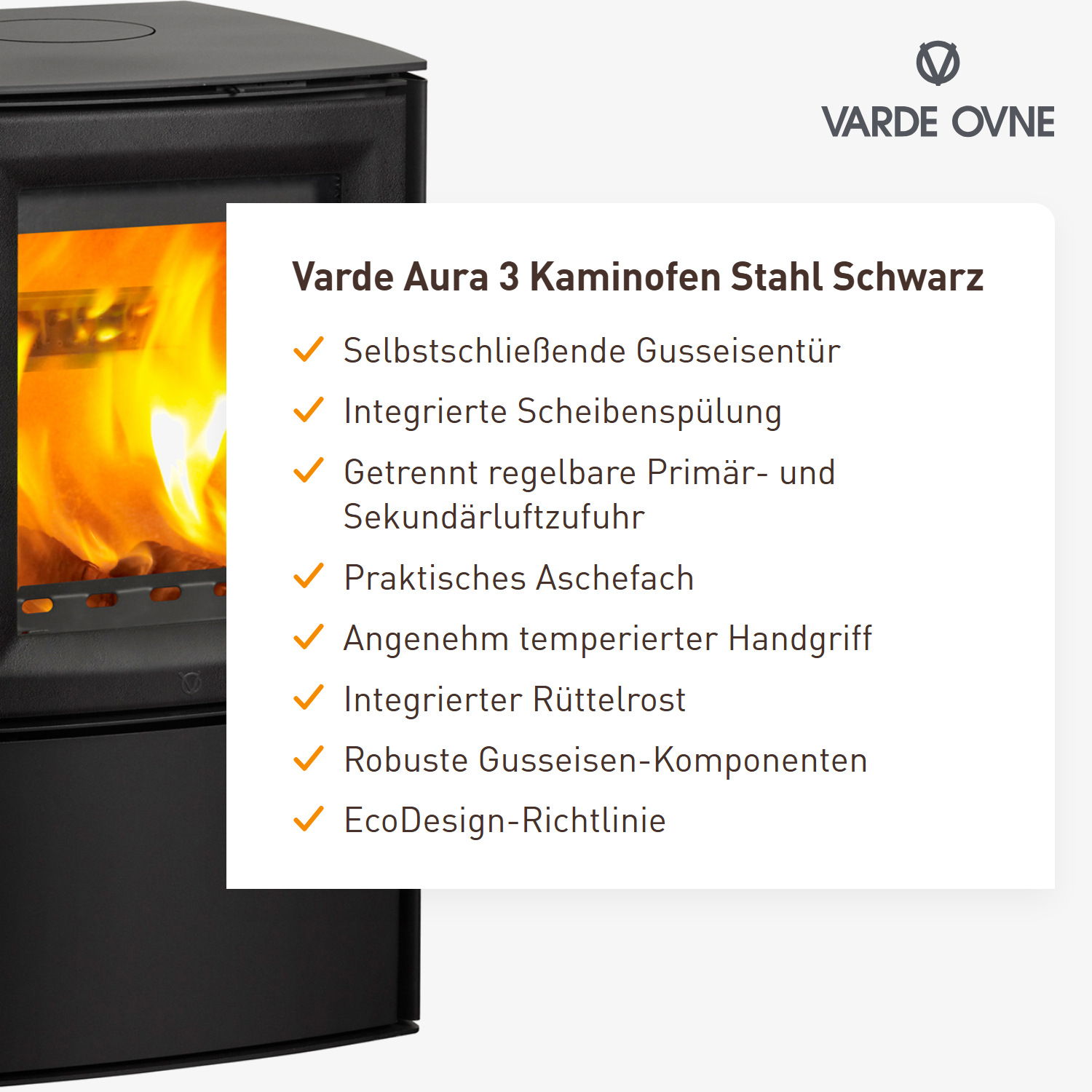 Varde Aura 3 Kaminofen Stahl Schwarz