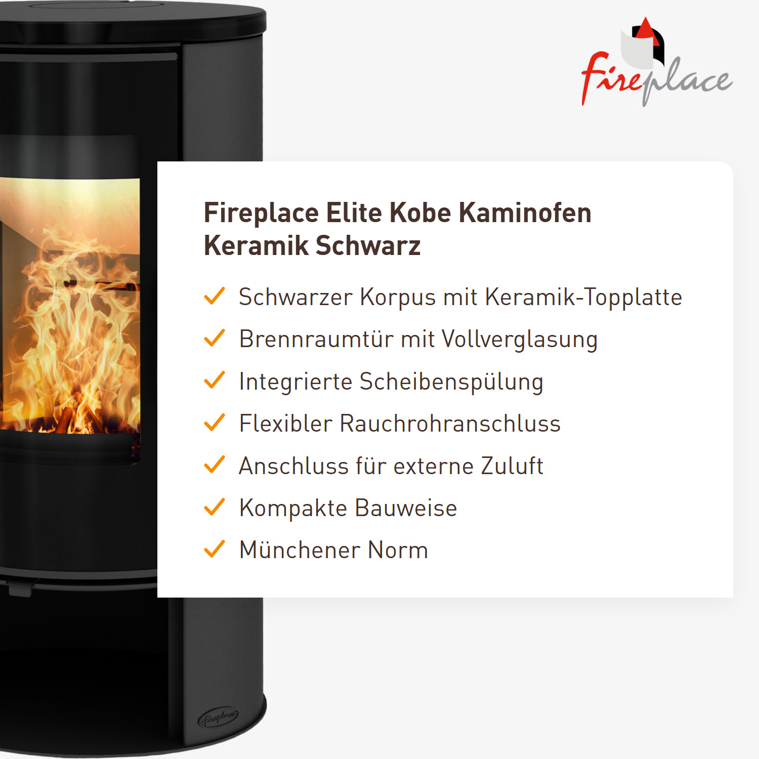 Fireplace Elite Kobe Kaminofen Keramik Schwarz