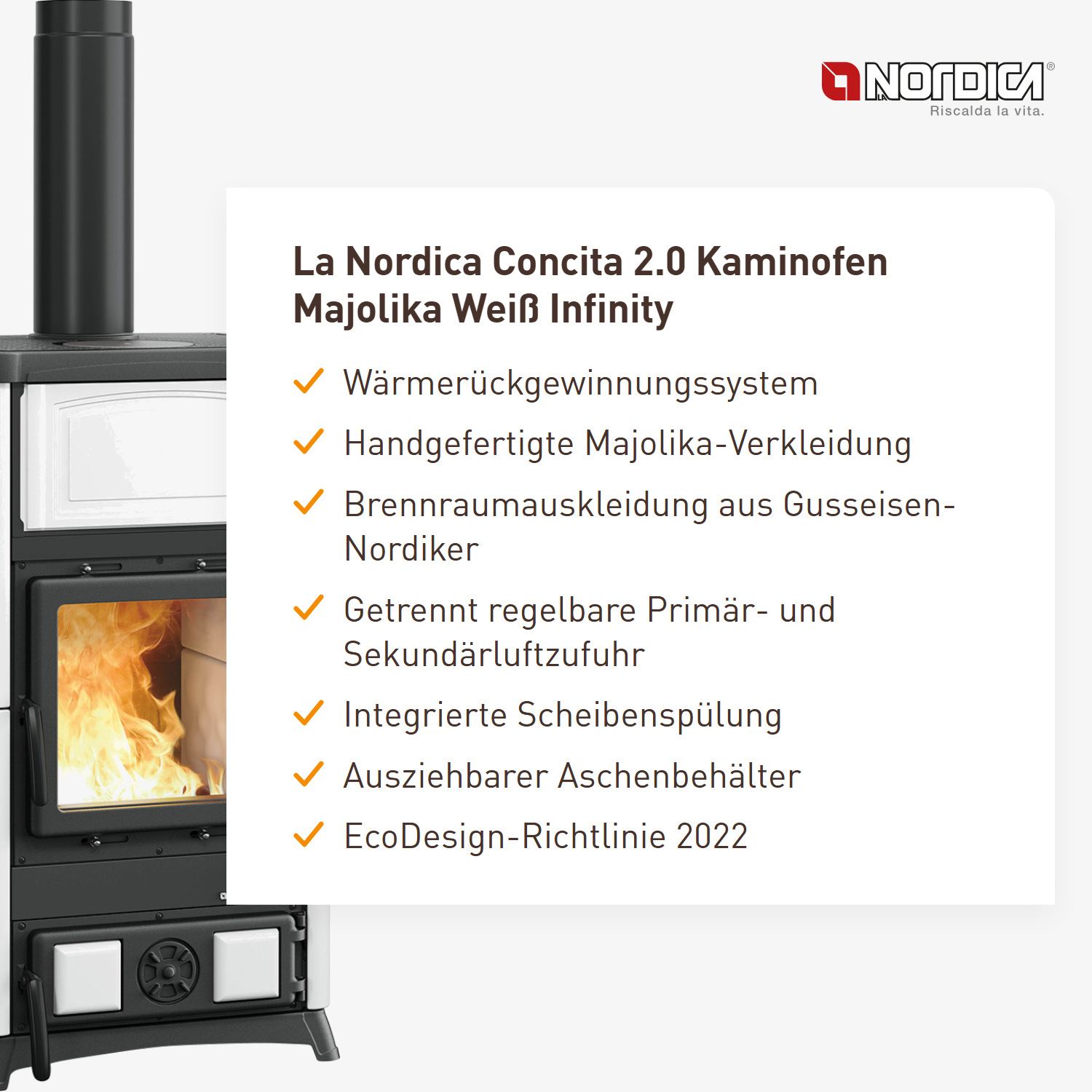 La Nordica Concita 2.0 Kaminofen Majolika Weiß Infinity