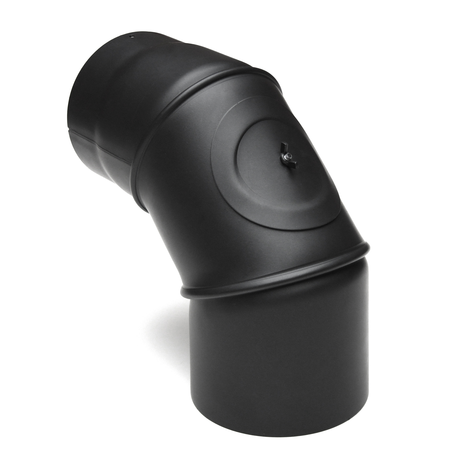 Raik Basic Rauchrohrbogen 180mm schwarz 0–90° mit Tür für Rauchrohr / Ofenrohr