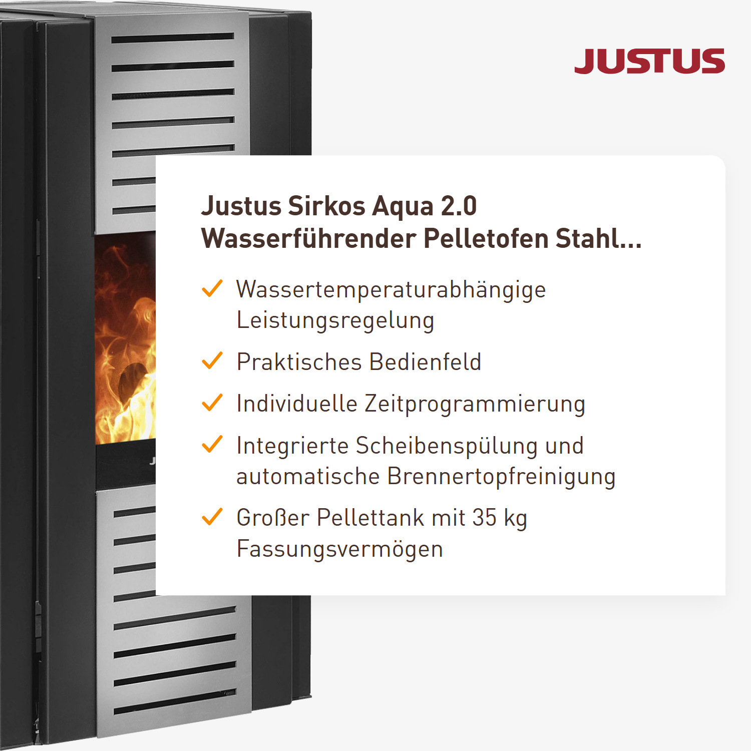 Justus Sirkos Aqua 2.0 Wasserführender Pelletofen Stahl Schwarz