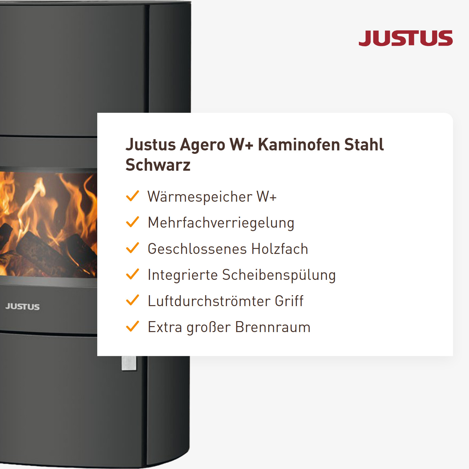 Justus Agero W+ Kaminofen Stahl Schwarz
