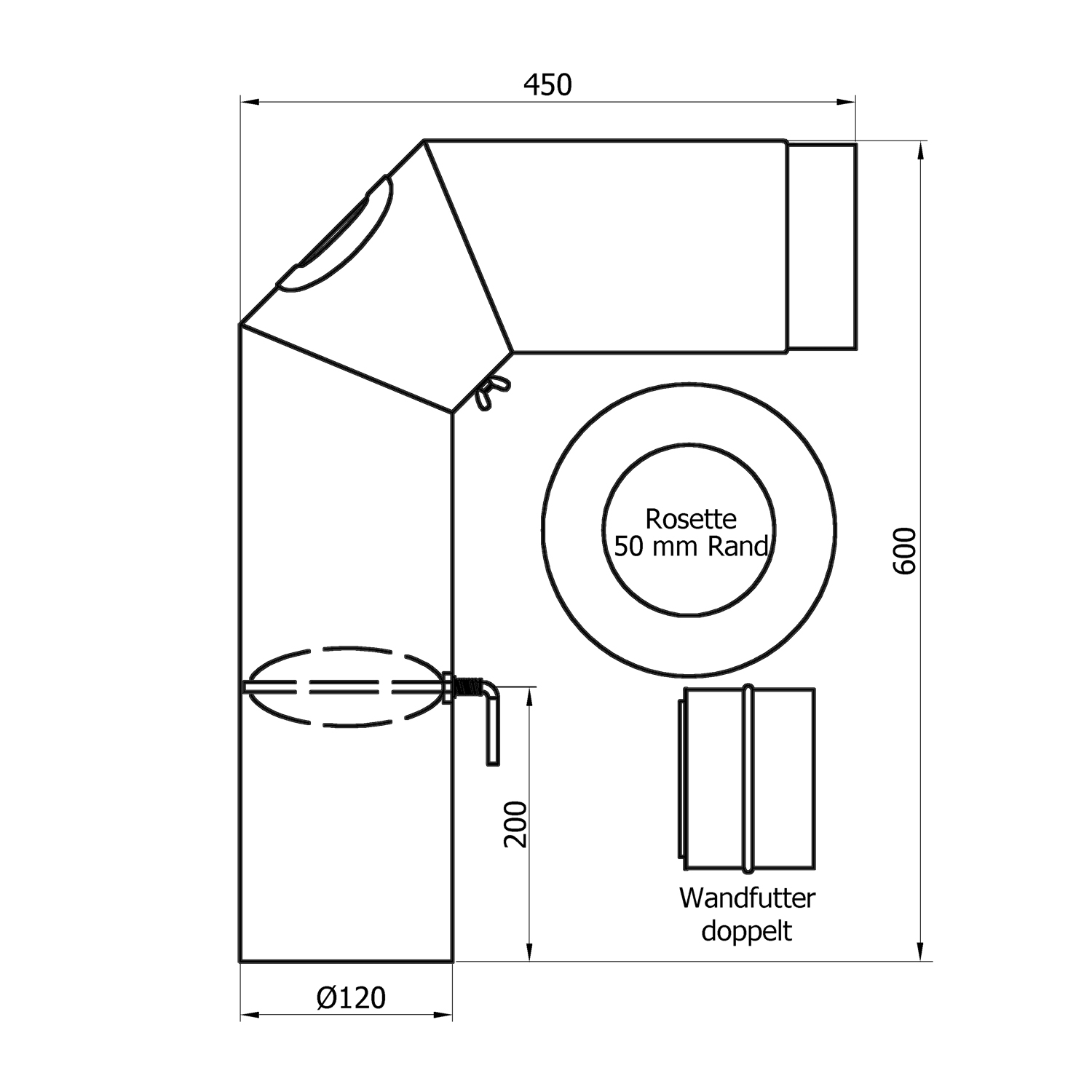 Raik Basic Rauchrohrbogen-Set 120mm gussgrau 3-teilig – geschweißt/eckig für Rauchrohr / Ofenrohr