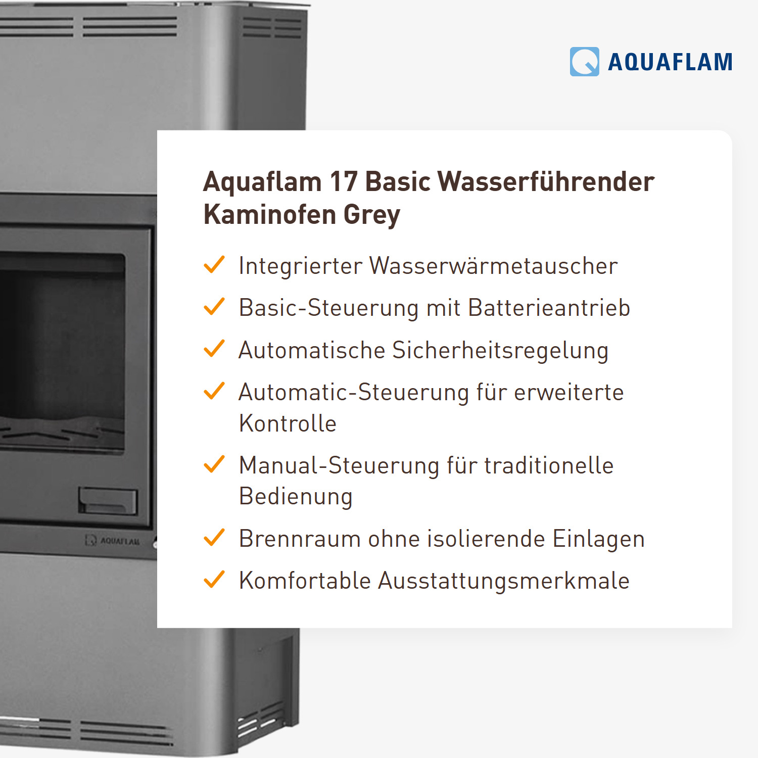 Aquaflam 17 Basic Wasserführender Kaminofen Grey