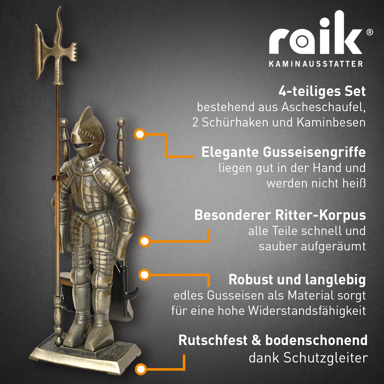 Raik Kaminbesteck Ritter Kunibert + Ofenhandschuh
