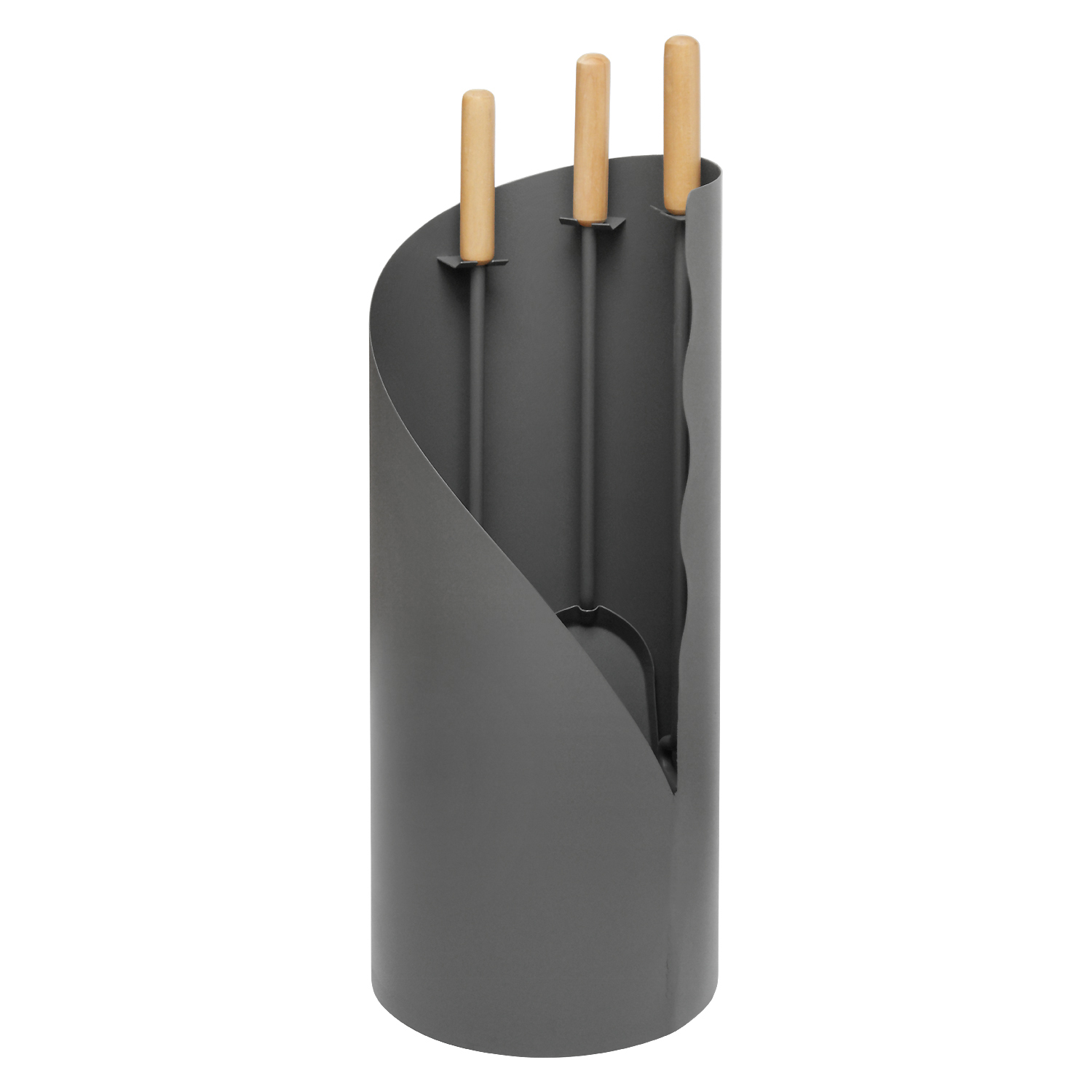 Raik Ensemble d'outils de cheminée Otto, 3 pièces, gris, poignées en bois, 64 cm.