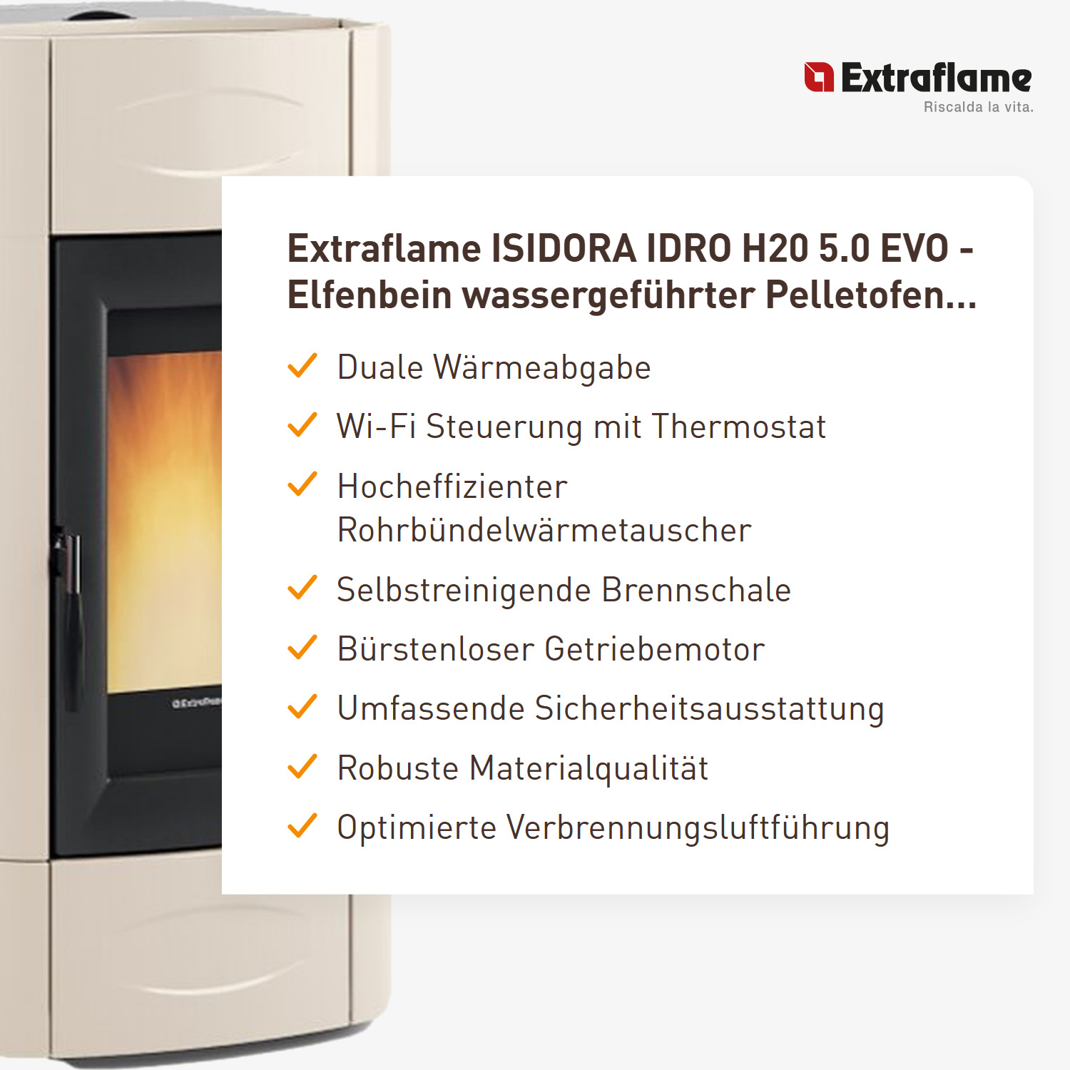 Extraflame ISIDORA IDRO H20 5.0 EVO - Elfenbein wassergeführter Pelletofen EVOLUTION LINE