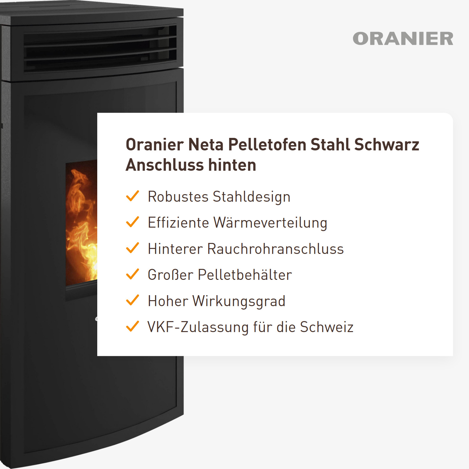 Oranier Neta Pelletofen Stahl Schwarz Anschluss hinten