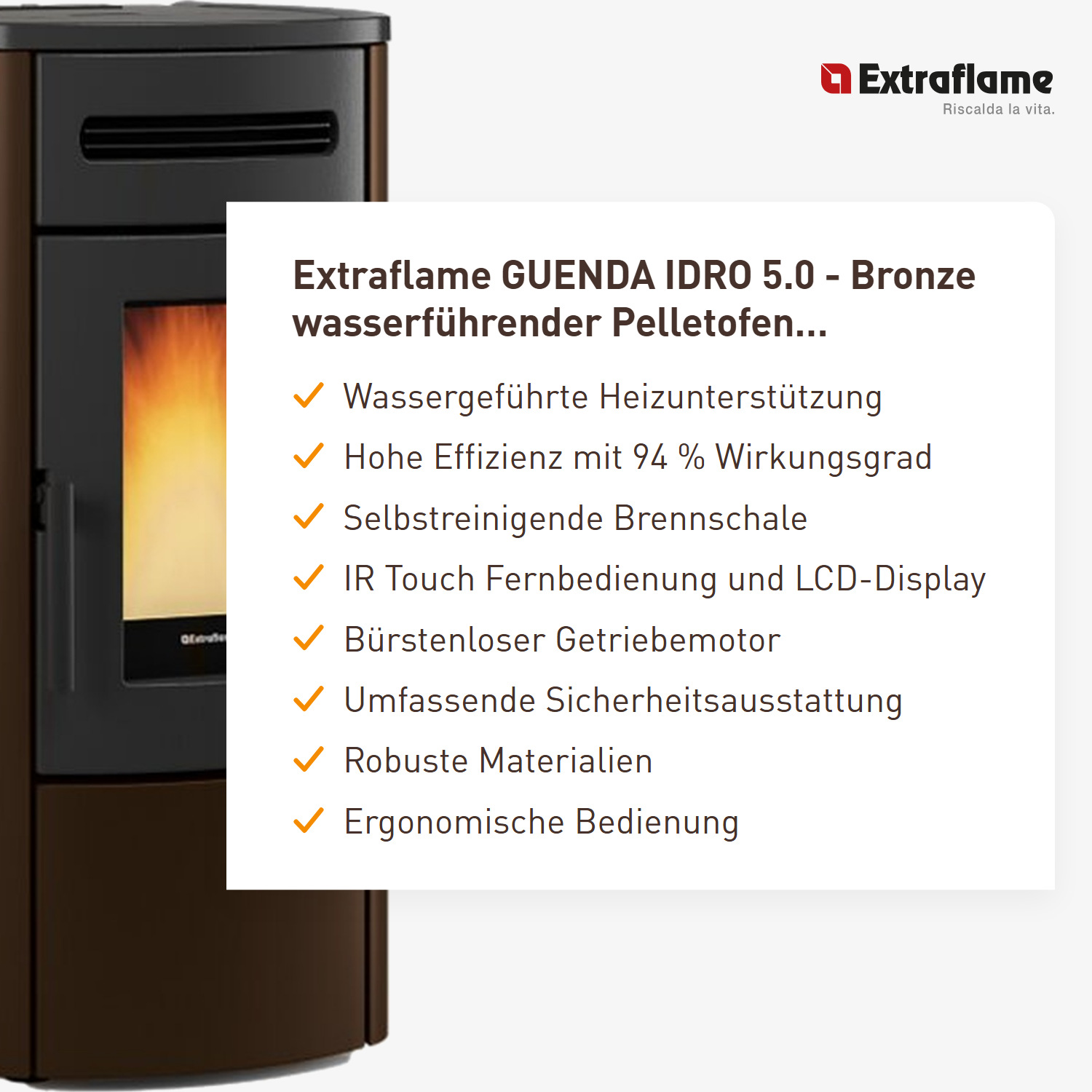 Extraflame GUENDA IDRO 5.0 - Bronze wassergeführter Pelletofen EVOLUTION LINE