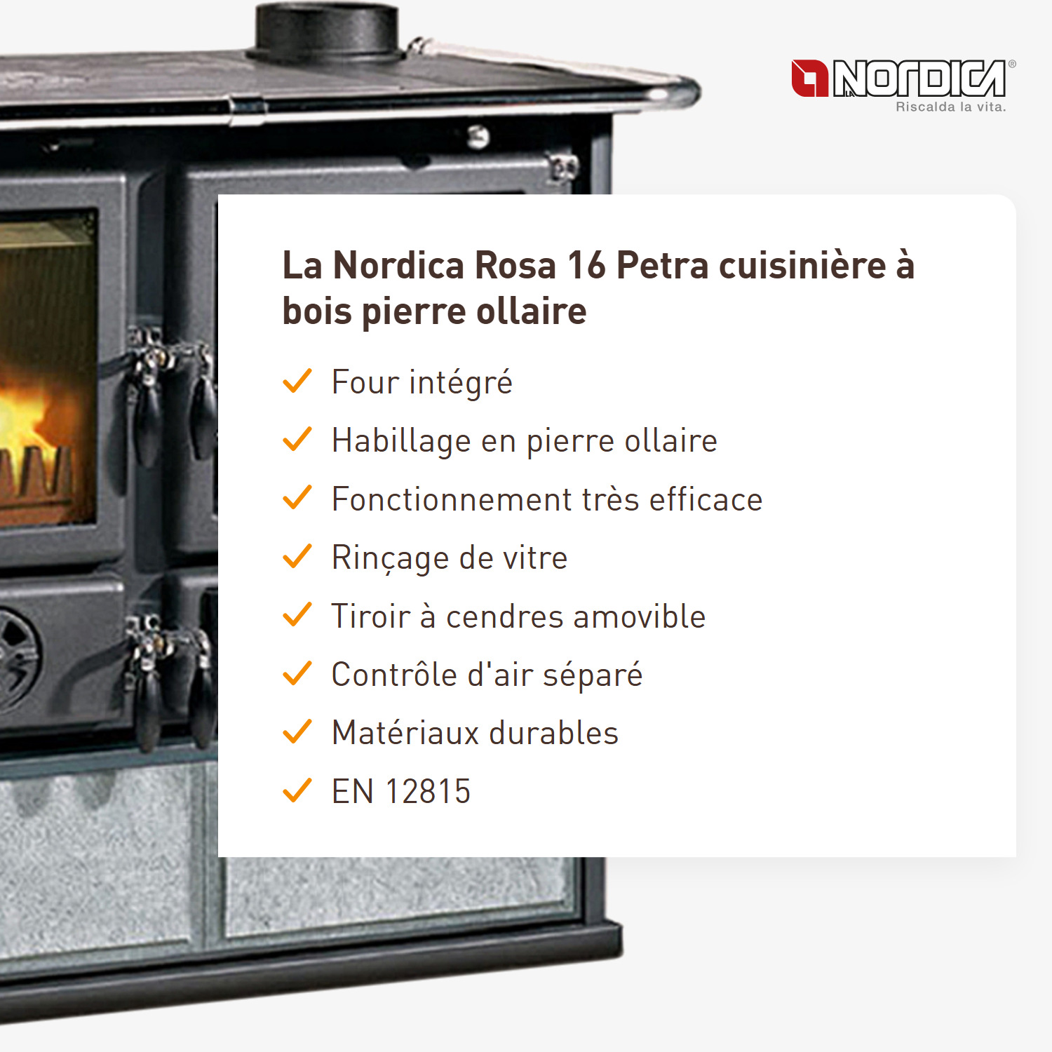 La Nordica Rosa 16 Petra Cuisinière à bois pierre ollaire