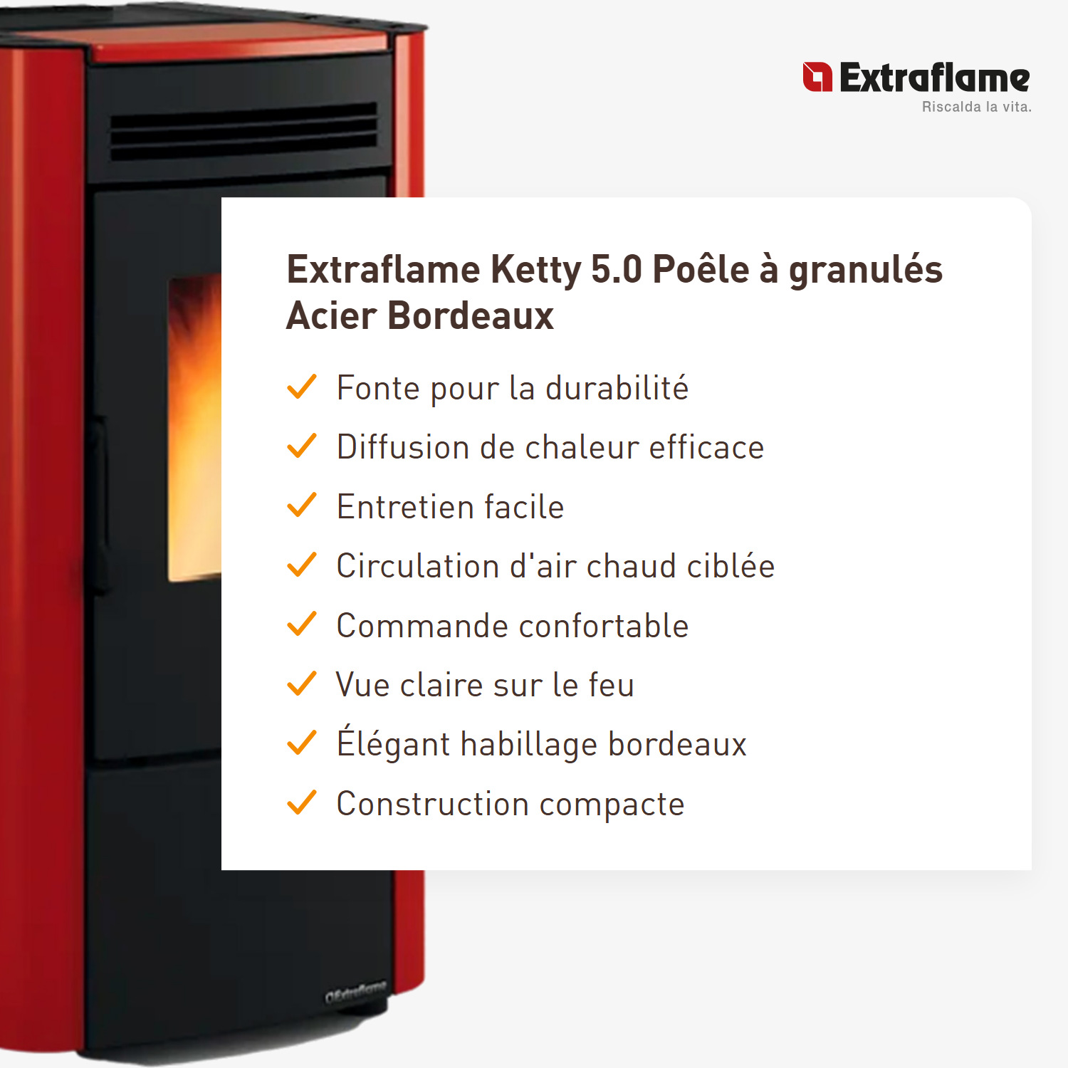 Extraflame Ketty 5.0 poêle à granulés acier bordeaux