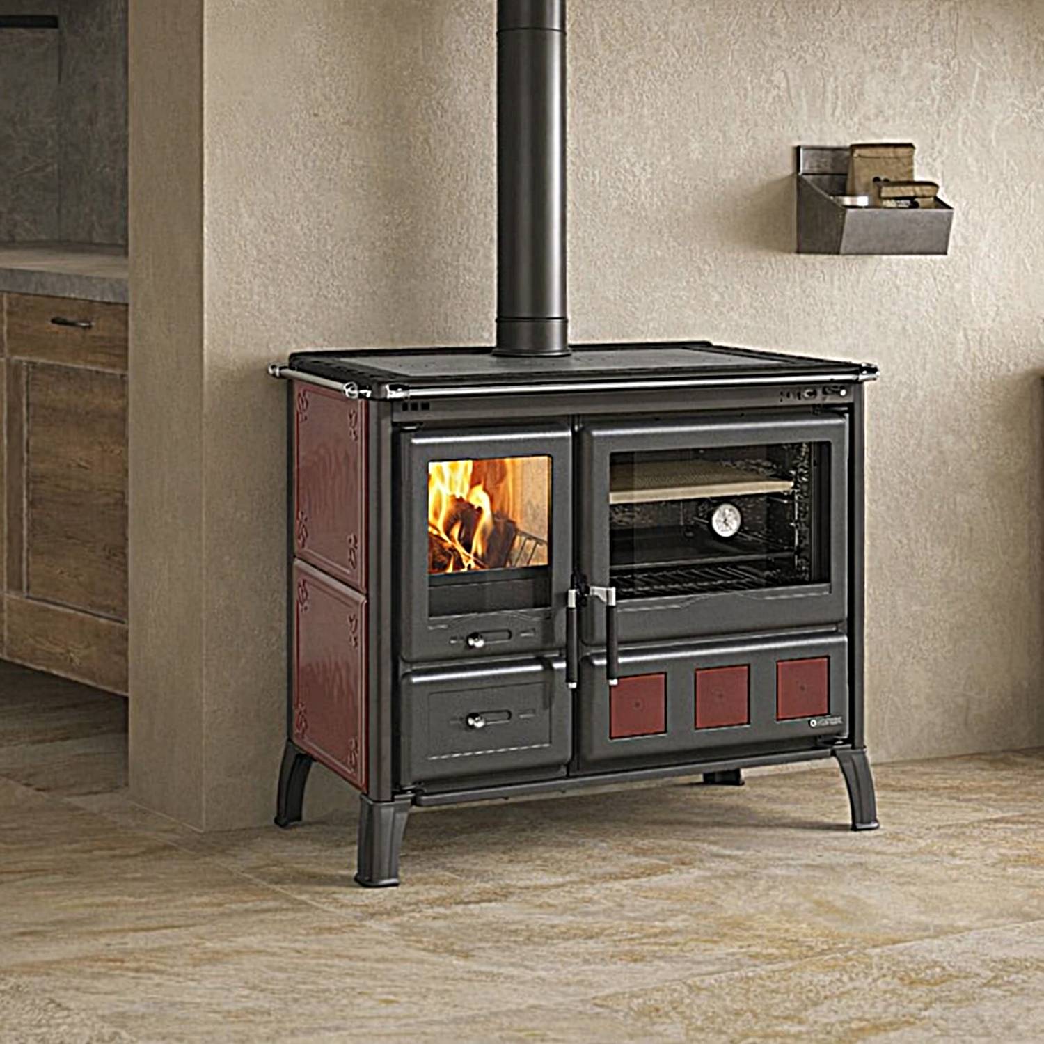 La Nordica GARDENIA XXL Céramique - Rouge bordeaux cuisinière à bois