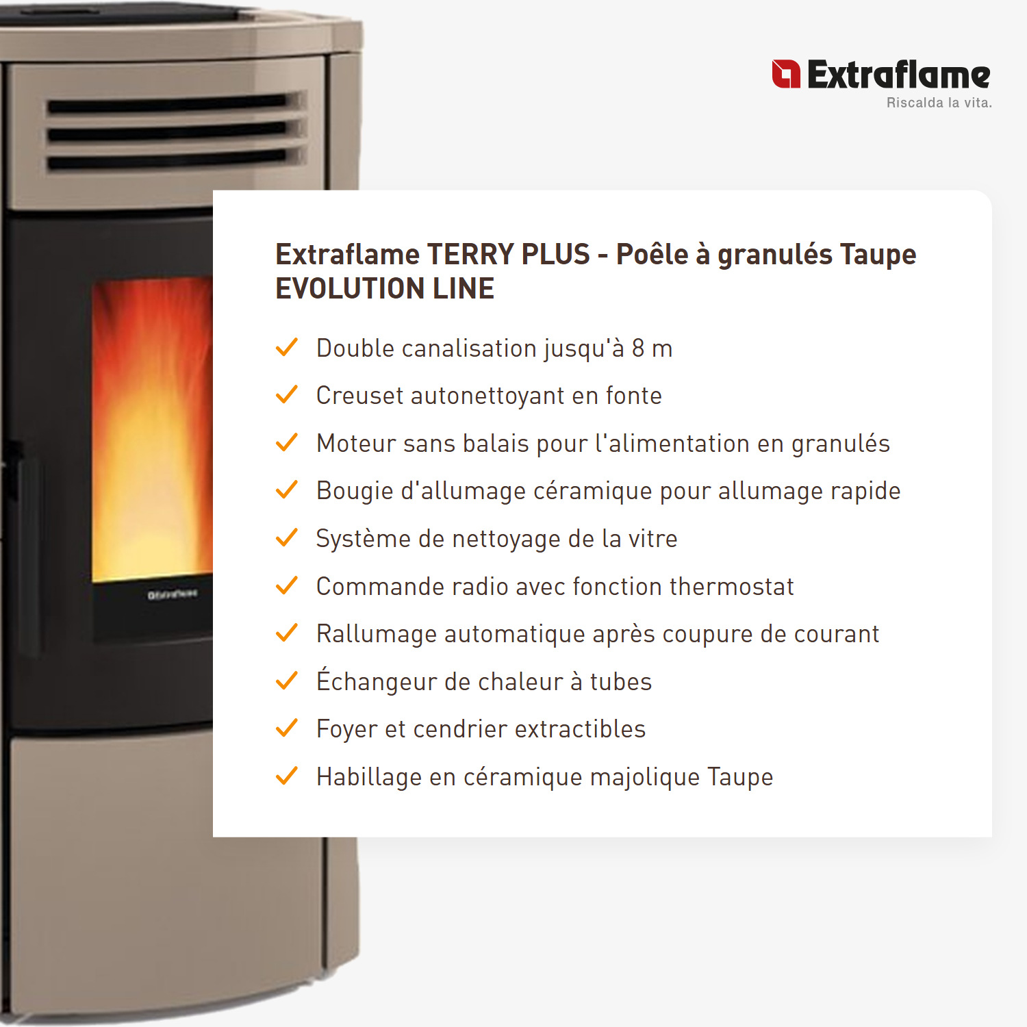 Extraflame TERRY PLUS - Taupe poêle à granulés EVOLUTION LINE