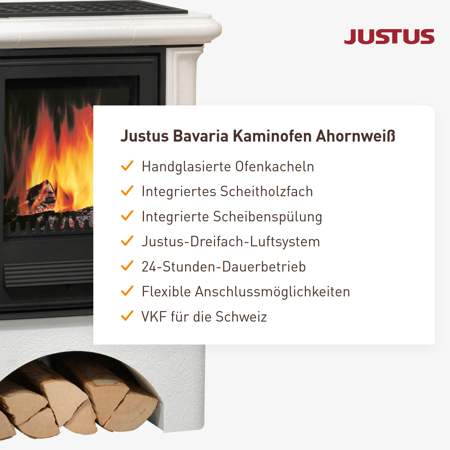 Justus Bavaria Kaminofen Ahornweiß